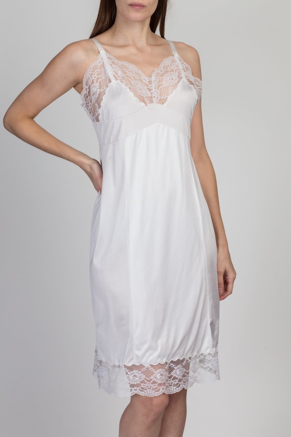 70s White Lace Trim Slip Medium | Vintage Lingeri… - image 4