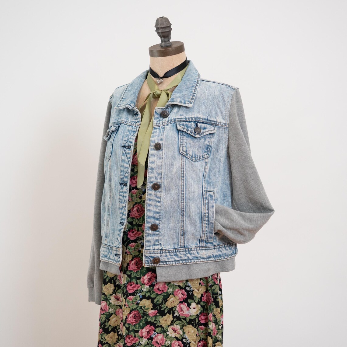 Vintage Y2K Denim Sweatshirt Jacket - Large | Streetwear Jean Jacket, foto 1 di 5