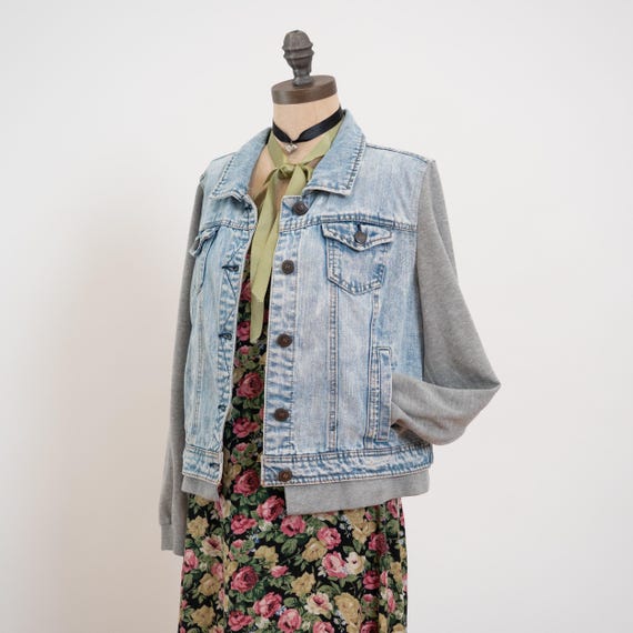 Vintage Y2K Denim Sweatshirt Jacket - Large | Streetwear Jean Jacket