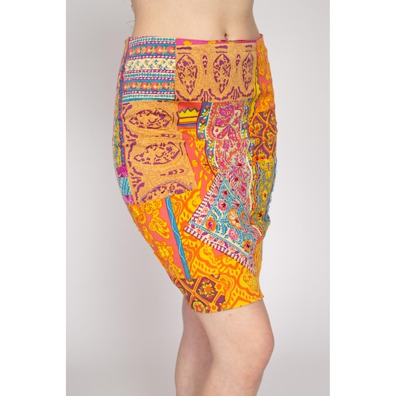 Vintage 90s Patchwork Print Mini Pencil Skirt - V… - image 5