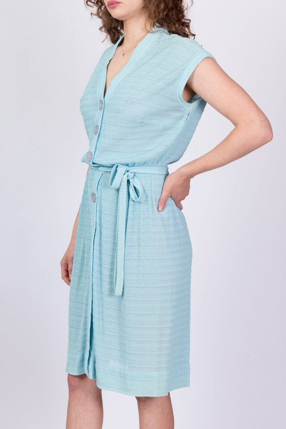 40s Robin's Egg Blue Knit Button Up Day Dress Med… - image 3