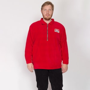2X 90s Marlboro Reversible Fleece Sweatshirt | Vintage Red Black Buffalo Plaid Half Zip Pullover Overshirt