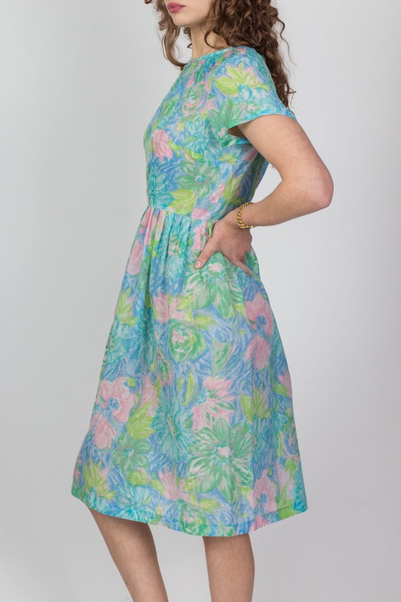 60s 70s Watercolor Floral Day Dress Large | Vinta… - image 3