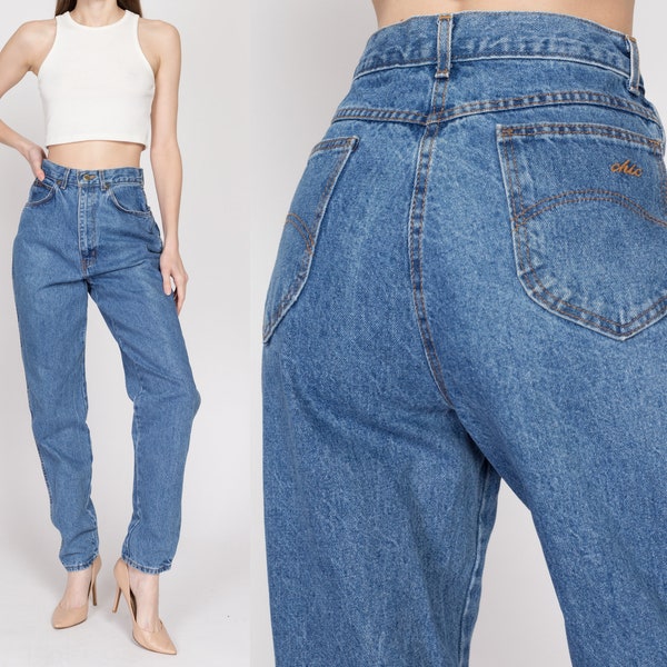 Small 80s Chic High Waisted Curvy Fit Mom Jeans 26.5" | Vintage Denim Long Inseam Tapered Leg Hourglass Jeans