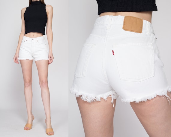 XS-Sm Vintage Levis 501 White High Waisted Jean S… - image 1