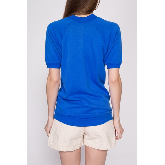 Medium 70s Royal Blue Short Sleeve Sweatshirt Uni… - image 5