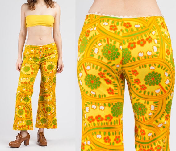 70s Lanz Psychedelic Yellow Flared Pants - Medium