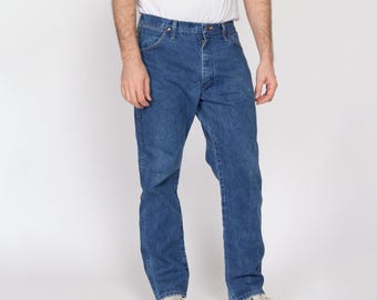 34 x 30 Wrangler-jeans uit de jaren 80 | Vintage medium wassing denim jeans met rechte pijpen gemaakt in de VS