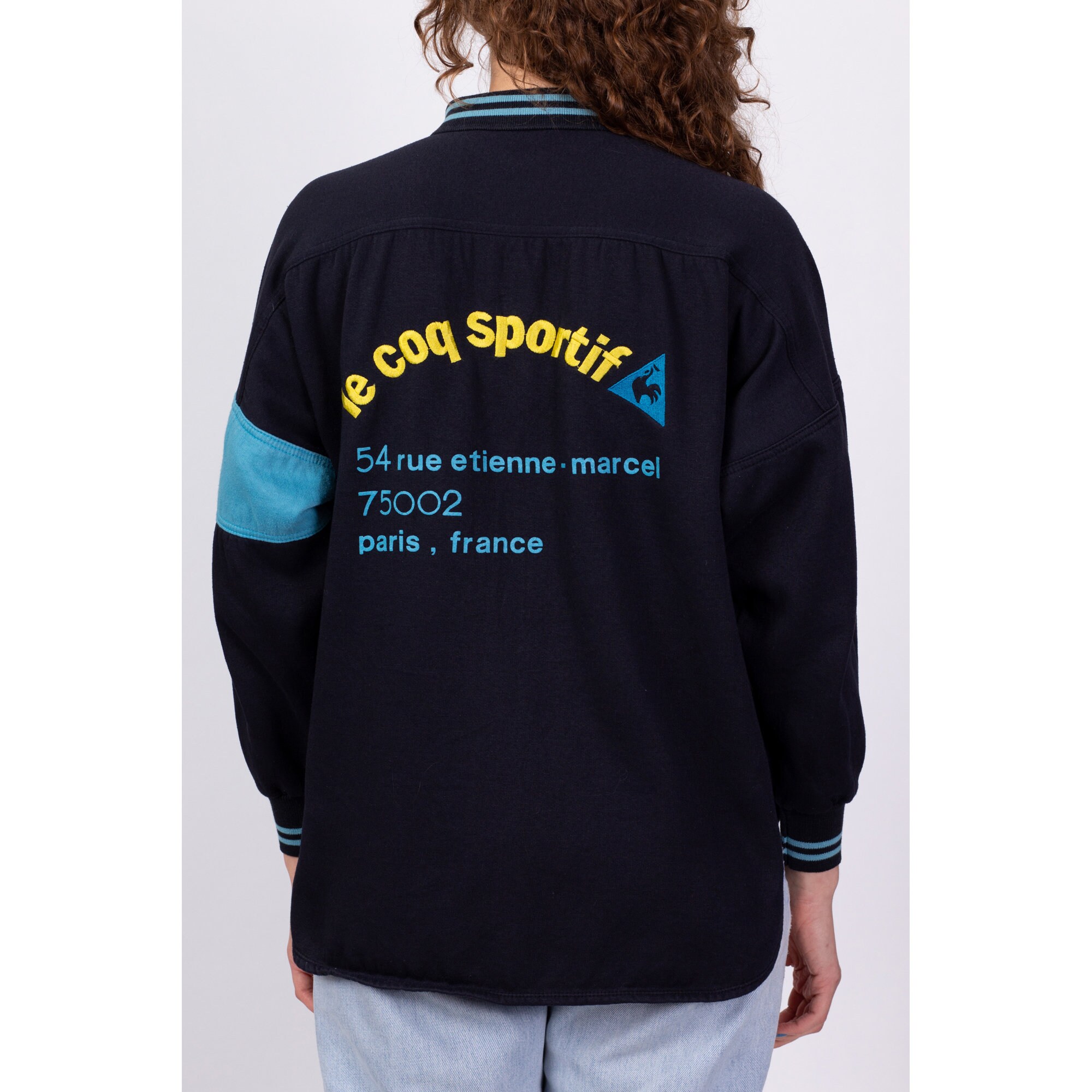 Medium 80s Le Coq Sportif Cardigan Sweatshirt Vintage Navy Blue