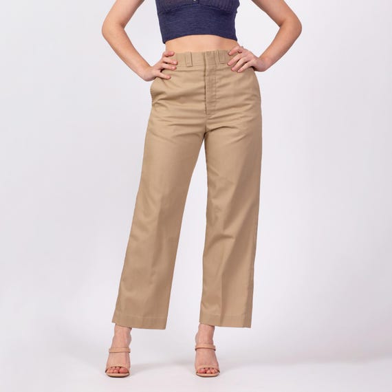29x28 70s Khaki Straight Leg Pants Vintage Beige High Waisted Retro Unisex Pocket Trousers Etsy Canada