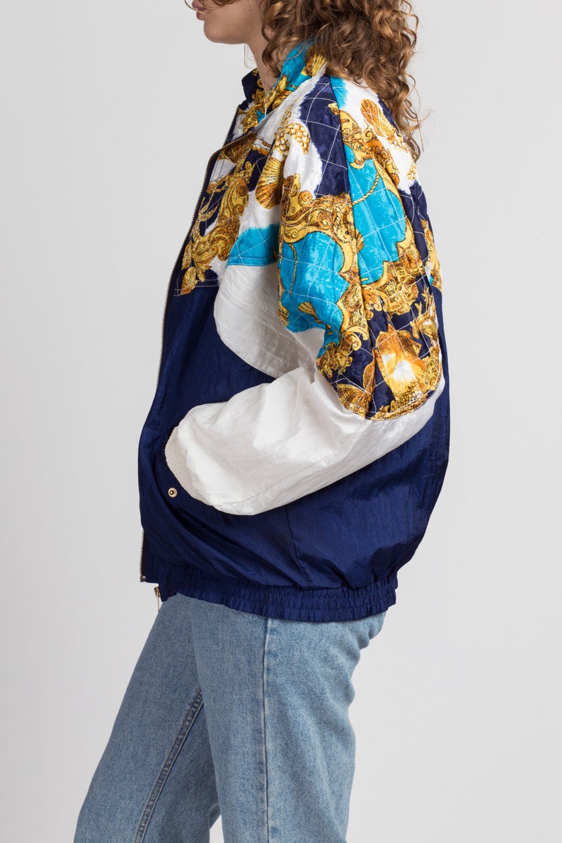 Men/'s Medium Vintage Seashell Starfish Print Lightweight Jacket 80s Baroque Nautical Windbreaker
