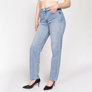 Medium 90s Calvin Klein Light Wash Straight Leg Jeans 30&quot; | Vintage Mid High Waisted CK Stonewash Denim Jeans