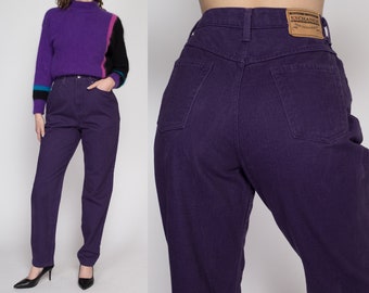 Large 90s Purple High Waisted Mom Jeans 30.5" | Vintage Tapered Leg Denim