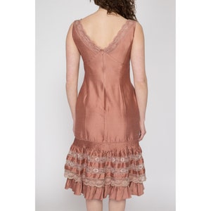 Medium 80s Dusty Rose Raw Silk Cupcake Dress Vintage Sleeveless Sheath Ruffle Hem Lace Trim Midi Party Dress image 5