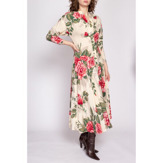 80s Nicole Miller Rose Floral Batwing Sleeve Dres… - image 4