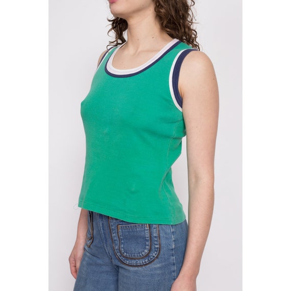 70s Green Ringer Tank Medium | Vintage Striped Sl… - image 3