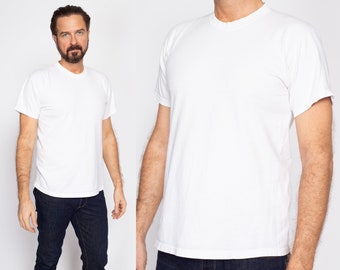 Medium 90s Plain White Cotton T Shirt | Vintage Short Sleeve Crewneck Tee