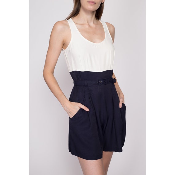 XS-Sm 80s Two Tone Belted Romper | Retro Vintage … - image 3