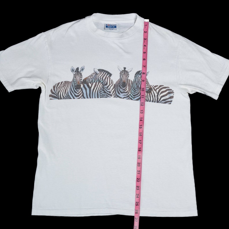 Medium 80s Zebra Graphic T Shirt Men's Vintage White Animal Wildlife Print Tee image 2