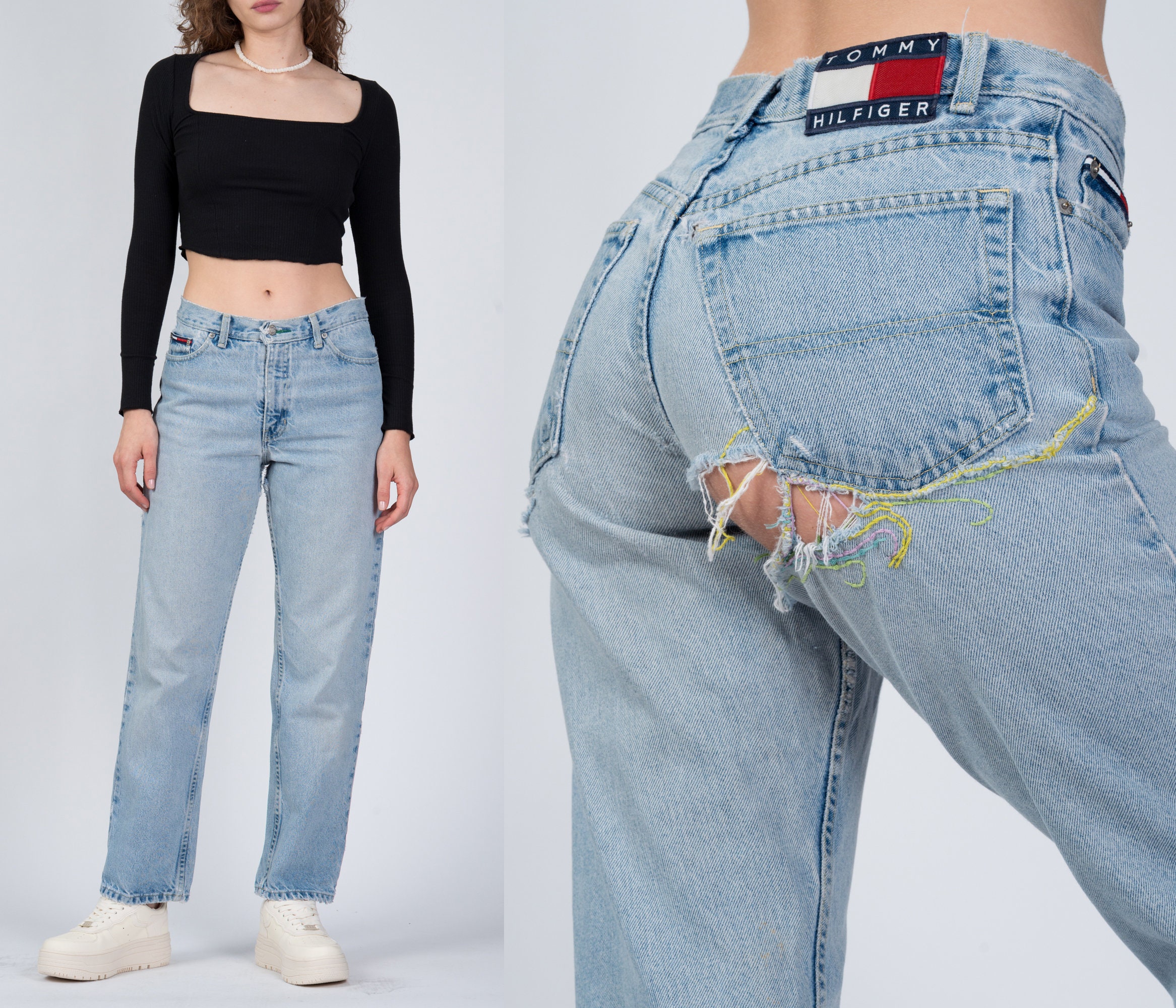 Medium 90s Ripped Tommy Jeans 29 Mid - Etsy