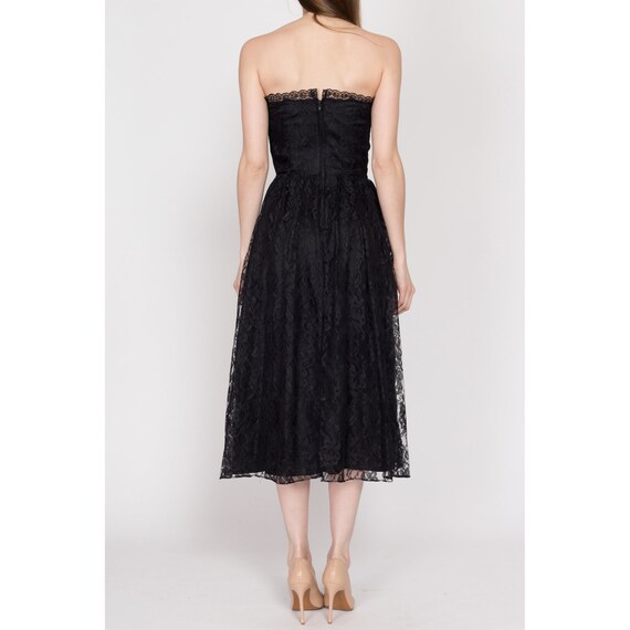 XS-Sm 80s Black Lace Strapless Party Dress | Vint… - image 5