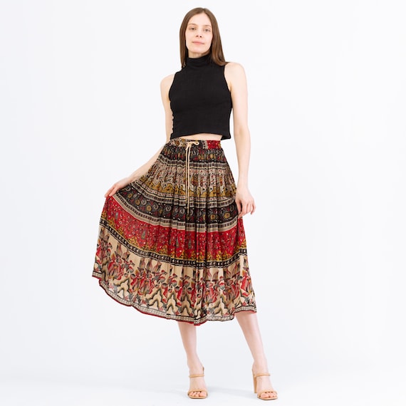 Vintage 90s Boho Midi Broomstick Skirt – XS to Small | Flowy