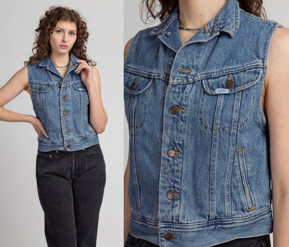 Small 90s Lee Flannel Lined Denim Vest | Vintage … - image 1