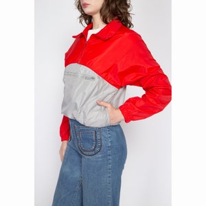 Medium 80s Convertible Windbreaker Crossbody Bag Jacket Vintage Red Grey Half Zip Lightweight Pullover Jacket image 3