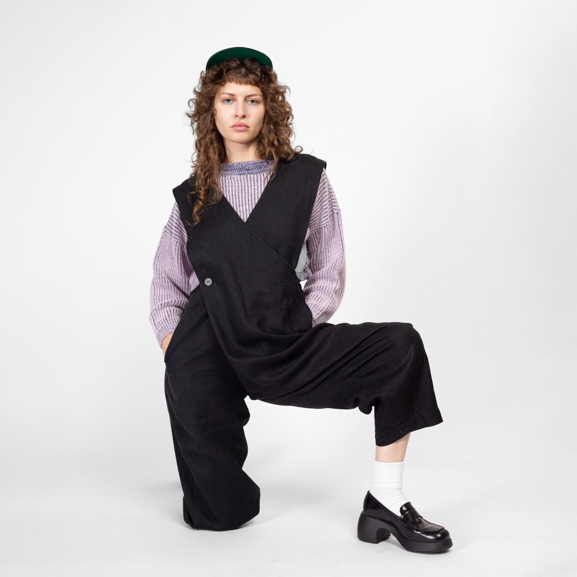 Petite Medium 80s Issey Miyake Plantation Black Hemp Pinafore 