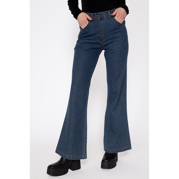 Petite XS 90s Dark Wash Denim Flared Jeans 25" | … - image 2