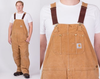 2XL Vintage Carhartt Insulated Quilt Lined Overalls Men's | Tan Workwear Jumpsuit