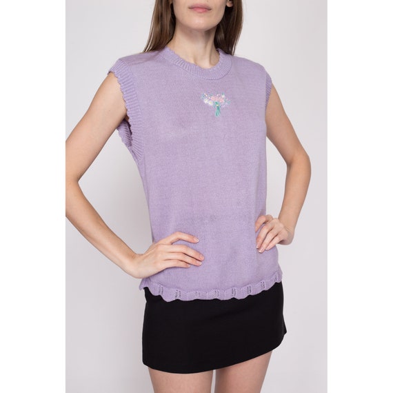Medium 80s Lilac Purple Floral Sweater Vest | Vin… - image 3
