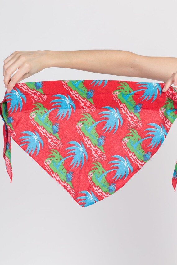 70s Boho Palm Tree Print Bandana Head Scarf | Vin… - image 3