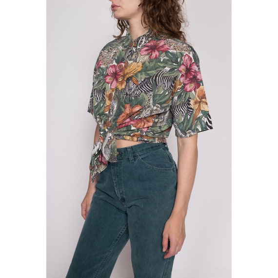 Medium 90s African Animal Tropical Floral Shirt |… - image 2