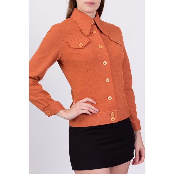 60s 70s Mod Orange Dog Ear Collar Shirt Jacket Extra … Gem