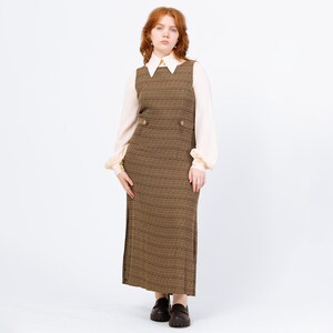 Vintage 90s Minimalist Brown Knit Maxi Dress - Large | Sleeveless Fitted Waist Grunge Dress