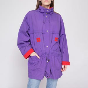 80s Current Seen Oversize Color Block Jacket Medium | Vintage Streetwear Snap Up Long Windbreaker
