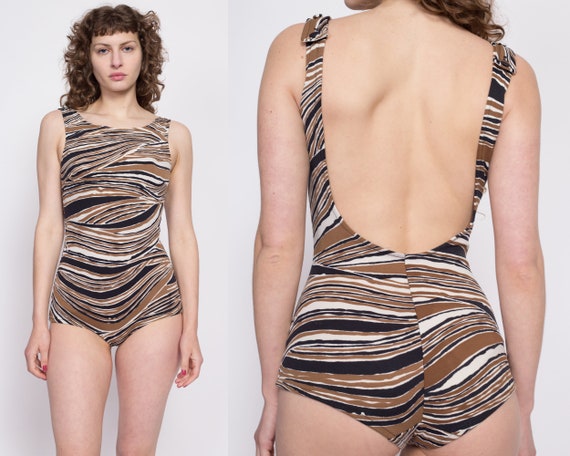 50s 60s Animal Print One Piece Low Back Swimsuit Sm Gem