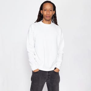 Lrg-XL - Sweat-shirt blanc années 90 à col ras du cou | vintage Blank Uni Pull pour hommes