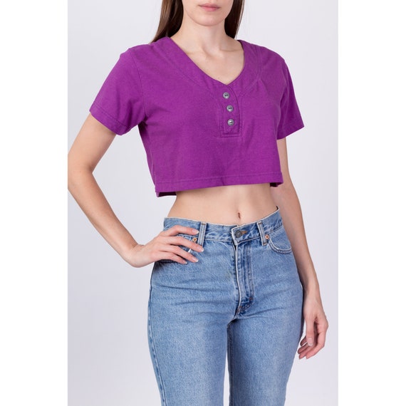 Medium 80s Purple Crop Top | Vintage Scoop Neck H… - image 3