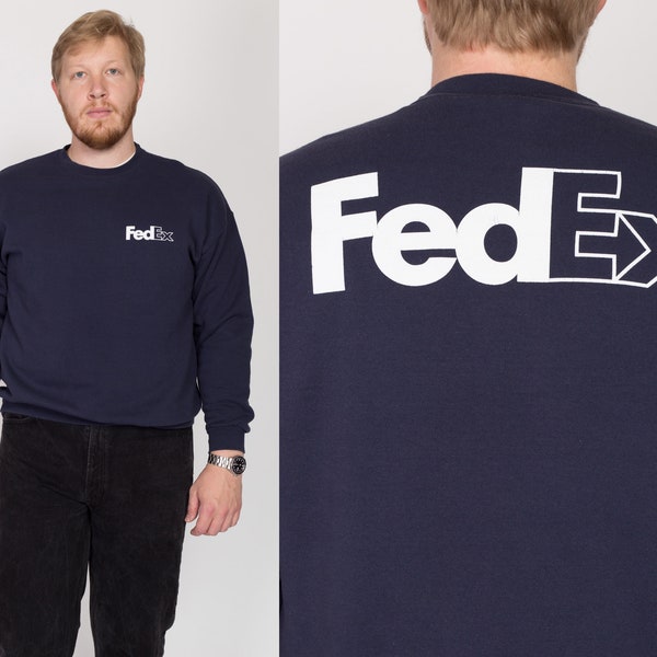XL 90s Fed Ex Sweatshirt | Vintage Navy Blue Brand Logo Crewneck Pullover