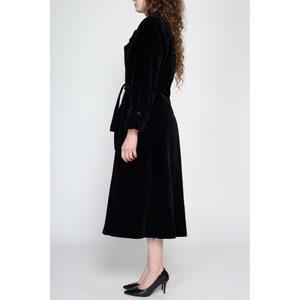 Medium 70s I. Magnin Black Velvet Maxi Trench Coat Vintage Gothic Belted Double Breasted Long Duster Jacket image 4