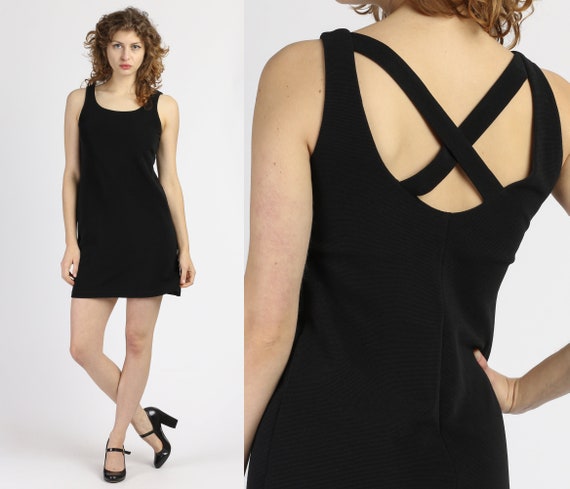 90s Strappy Little Black Dress - Medium | Vintage