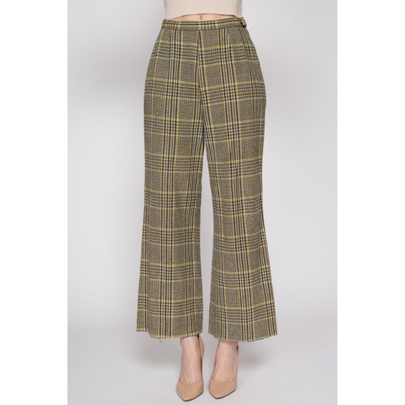 Small 70s Yellow & Blue Plaid High Waisted Pants … - image 3