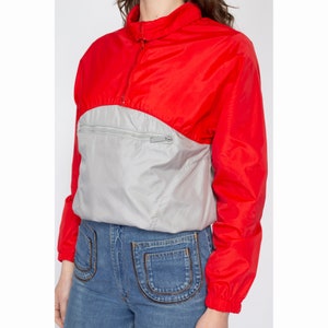 Medium 80s Convertible Windbreaker Crossbody Bag Jacket Vintage Red Grey Half Zip Lightweight Pullover Jacket image 6