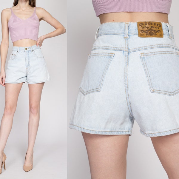 Small 90s High Waisted Light Wash Denim Shorts 26" | Vintage Paris Blues Faded Jean Shorts