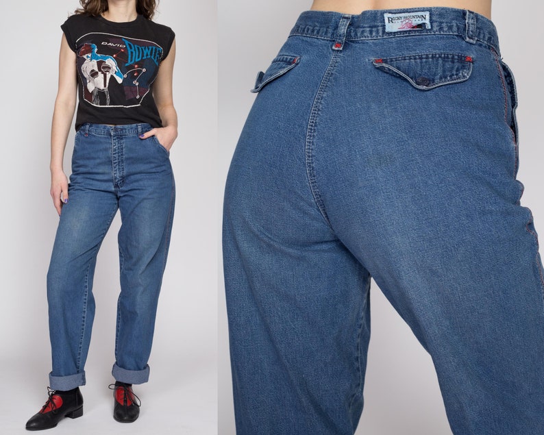 Medium 80s Rocky Mountain High Waisted Jeans 29 Tall Vintage Medium Wash Long Inseam Mom Jeans image 1