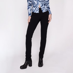 Small Vintage Ralph Lauren Slim Stretch Pants | Y2K Mid Rise Black Trousers