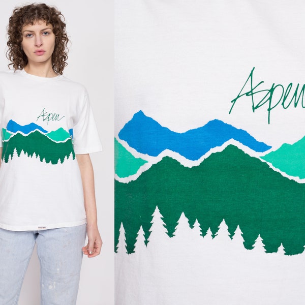 Vintage Aspen Tourist T-shirt heren medium, dames groot | Jaren '90 Crazy Shirt Unisex Wit Berg Grafisch T-shirt