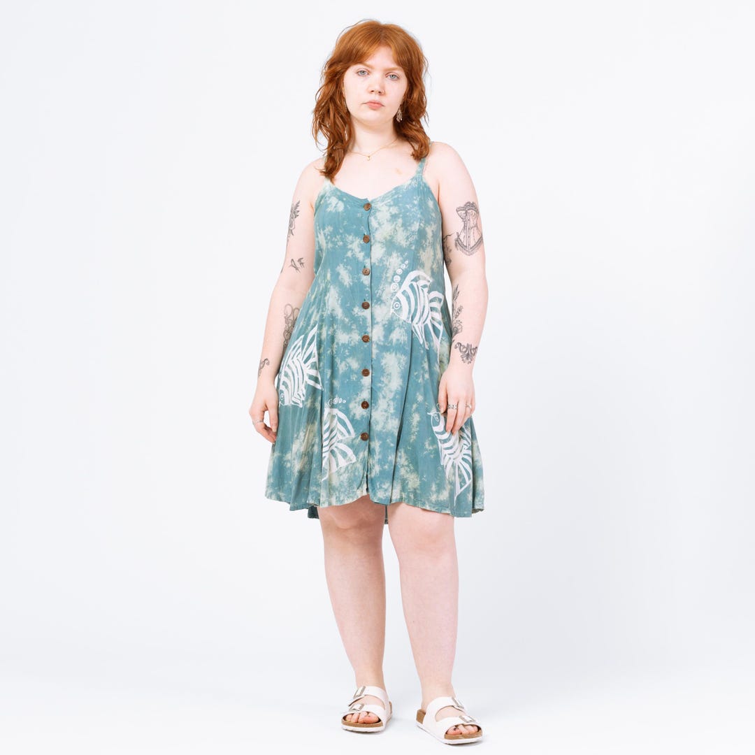 Vintage vivid Sun Dress Knotted Black Tropical main image 1